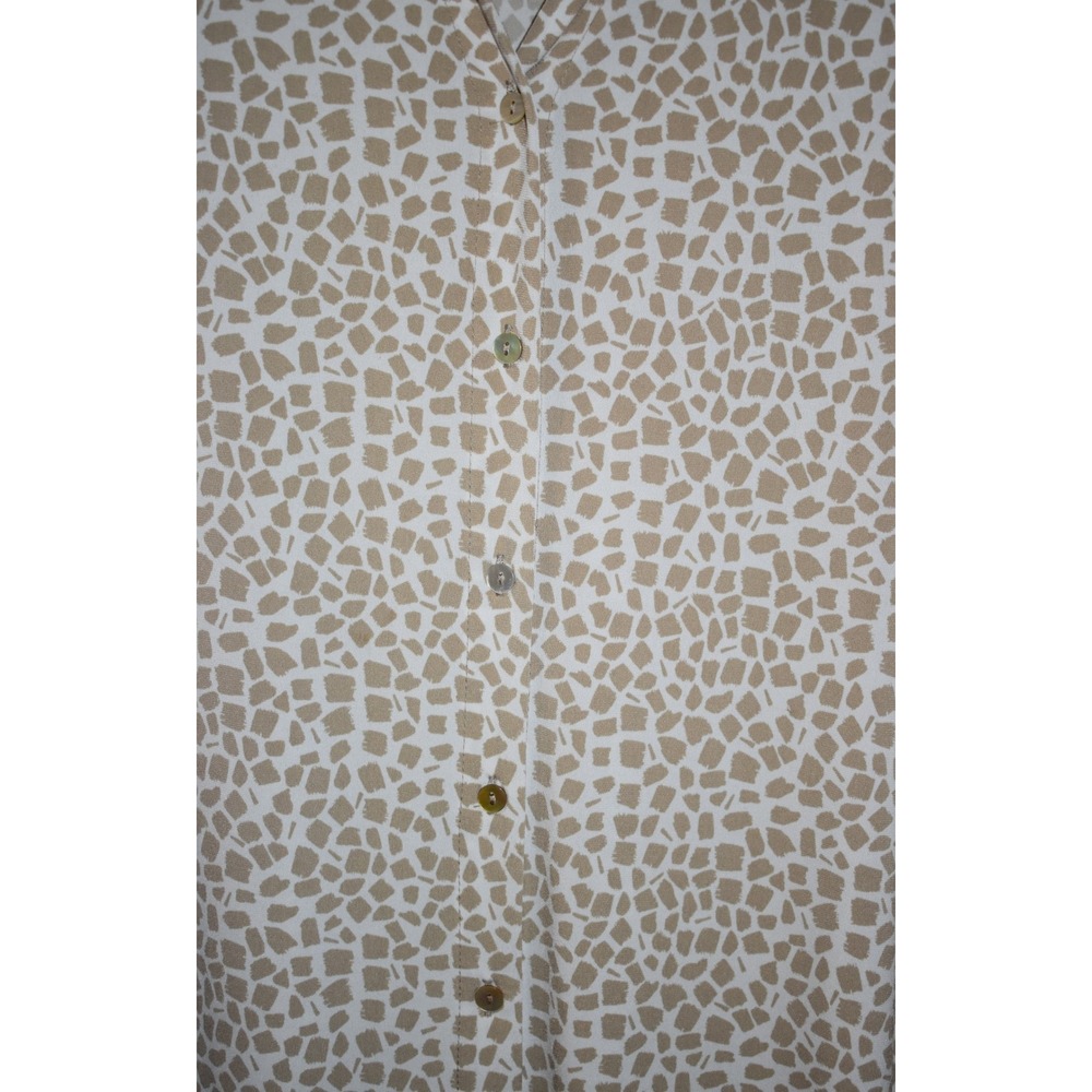 Susan Graver XL Stretch Blouse Button Front Mosaic Print 3/4 Sleeve Tan White - Picture 4 of 16
